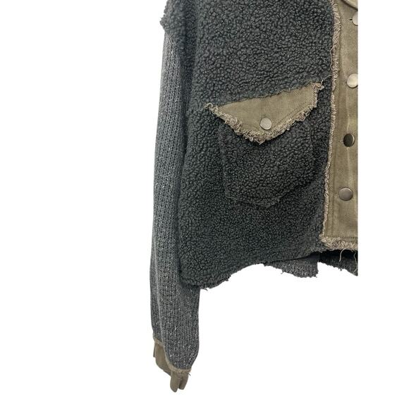 POL Boho Fleece Shacket Medium Raw Hem Distressed Jacket Bohemian Cropped - Picture 6 of 9